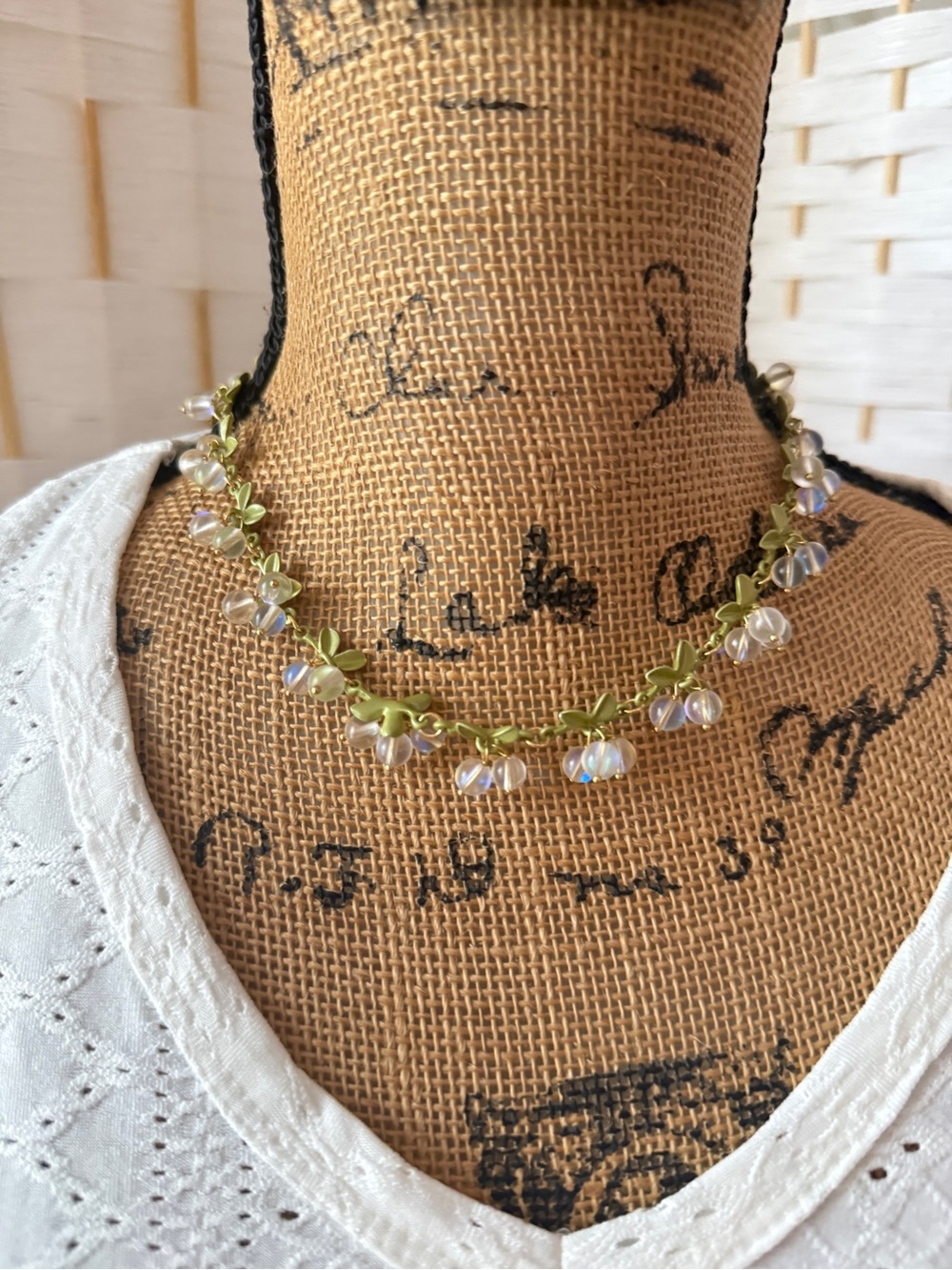 Iridescent Berry and Gold Leaf Choker Necklace